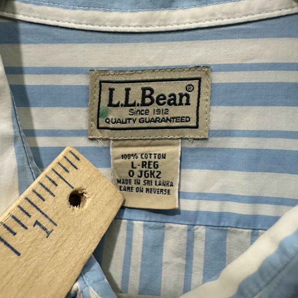 LL Bean Mens Large Blue White Striped Long Sleeve Button Down Shirt 0JGK2 - Picture 4 of 7